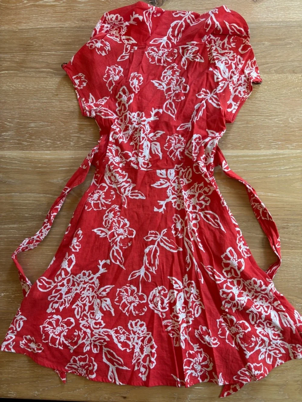 Free People Red & White Floral Button-Front Mini Dress with Waist Tie - Picture 2 of 4